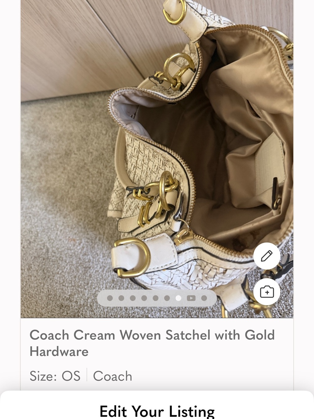 Coach Woven Cream Shoulder Bag with Gold Hardware - Picture 7 of 7